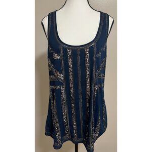 Express sequin and mesh embellished racer-back tank. Size L.
